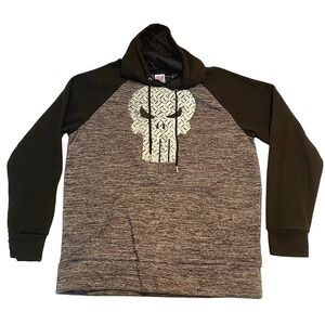 Marvel Punisher Hoodie Black Gray Raglan Sleeve Graphic Skull Size L